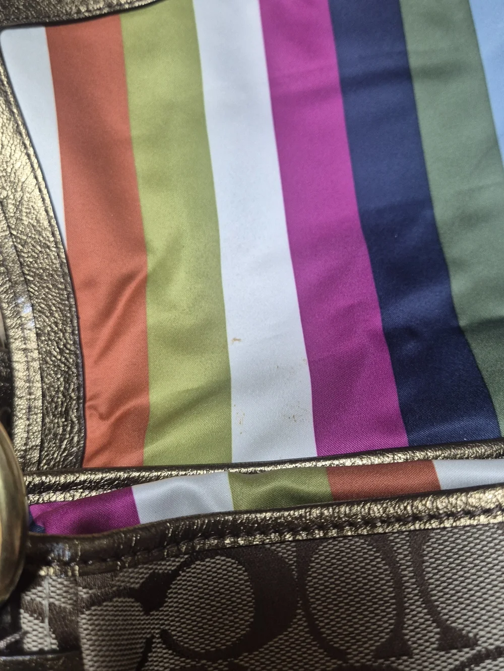 Coach Metallic Silver Signature Canvas Shoulder Bag